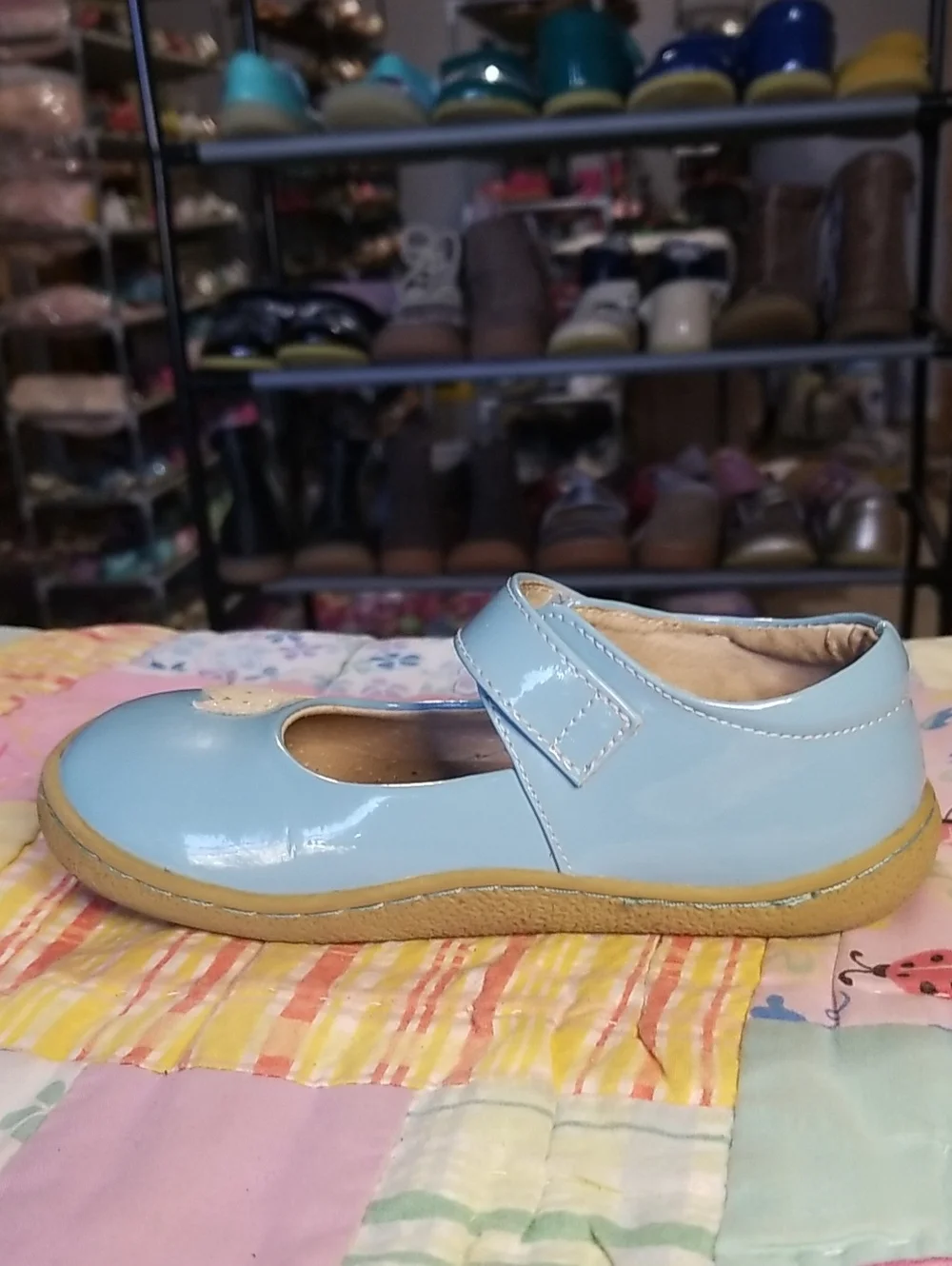 Livie & Luca Light Blue Patent Leather Mary Jane W/Glitter Bird Size 11 Pio Pio